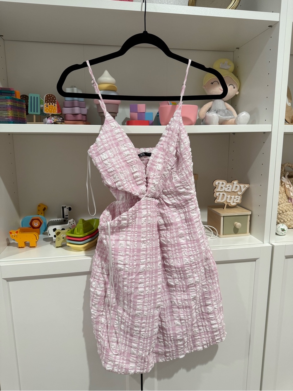 Pink and White Textured Mini Dress